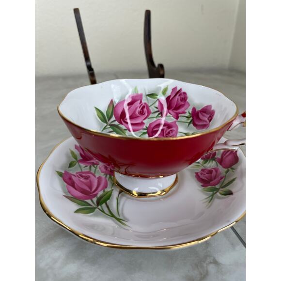 Royal Standard Fashion Tea cup and Saucer Red Pink Floral - Picture 2 of 16